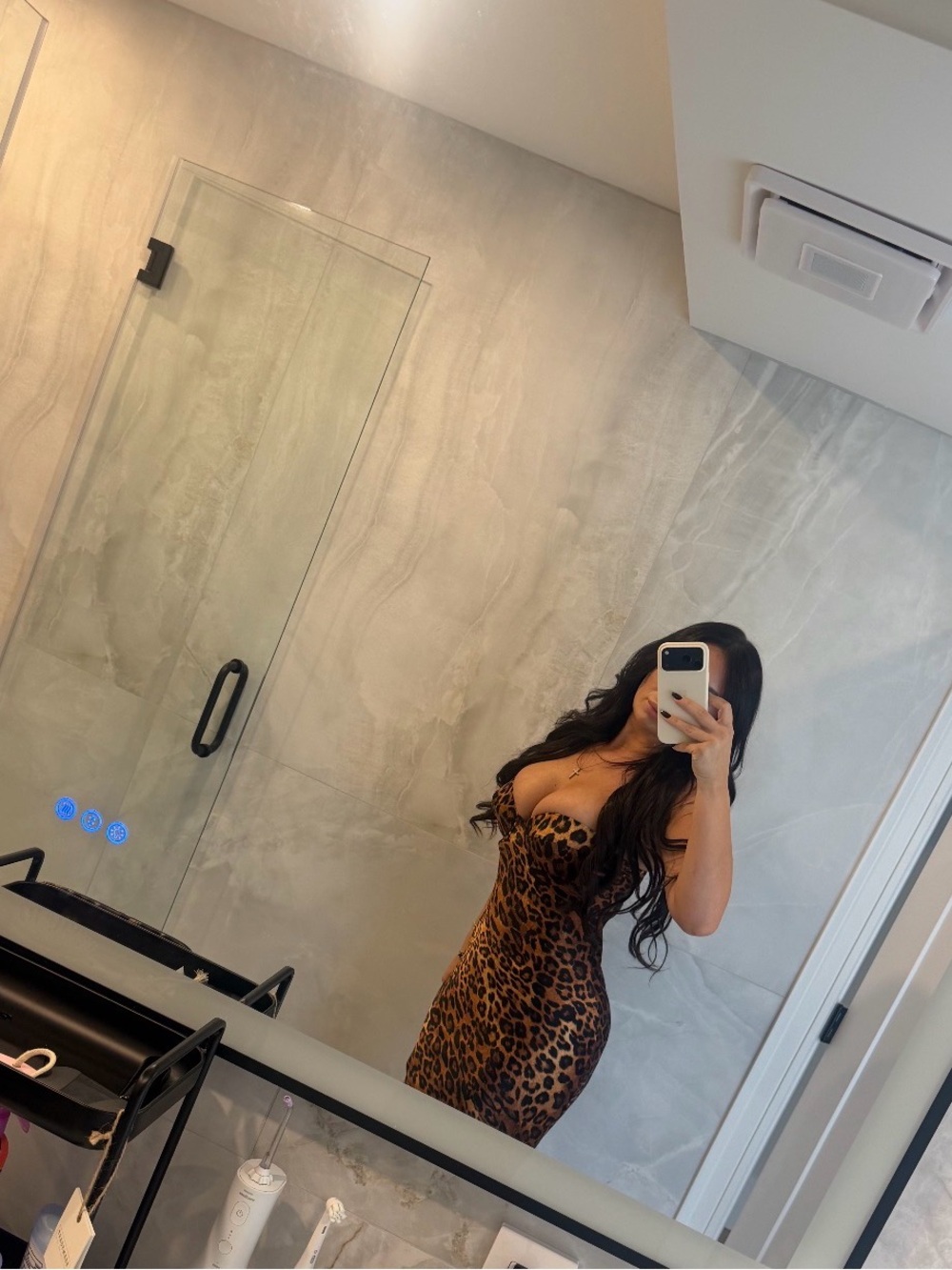 L'AGENCE Leopard Print Vanity Mirror Reflection - Brown & Black